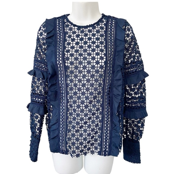 Self-Portrait Long-Sleeve Lace And Ruffle Top size US4 - Picture 1 of 9